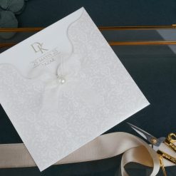 Faire Part Mariage Perle Sur Nœud Pochette Effet Dentelle