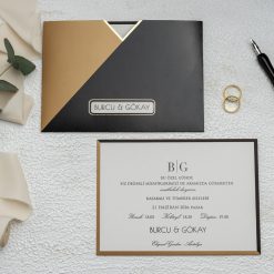 Faire Part Mariage BiColor Noir Et Beige Finition Dorée
