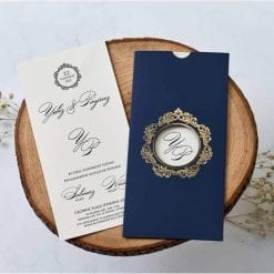 Faire Part Mariage Bleu Marine Finition Dorée