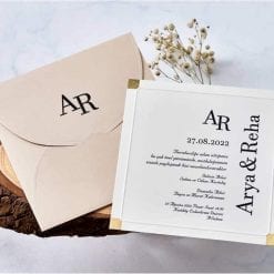 Faire Part Mariage Coins Dorées Pochette Taupe