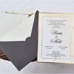 Faire Part Mariage Effet Marbre Finition Dorée Enveloppe Anthracite