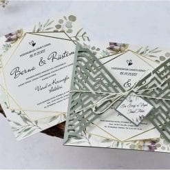 Faire Part Mariage Feuillage Découpe Kaki