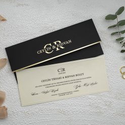 Faire Part Mariage Noir Finition Dorée N42