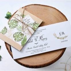 Faire Part Mariage Pochette Centrale Avec Feuillage