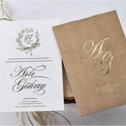 Faire Part Mariage Pochette Effet Cuir Finition Dorée