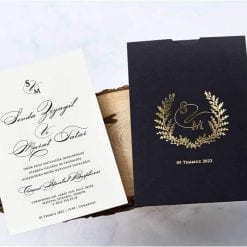 Faire Part Mariage Pochette Noir Finition Dorée N45