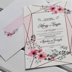 Faire Part Mariage Fleur Finition Linéaire Dorée