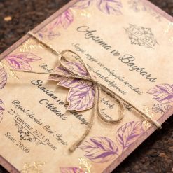 Faire Part Mariage Fleurs Violet Kraft Brun