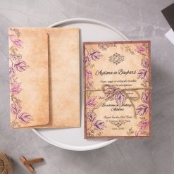 Faire Part Mariage Fleurs Violet Kraft Brun