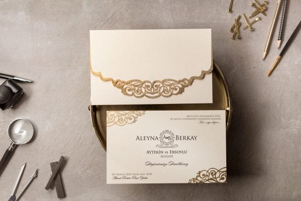 Faire Part Mariage Arabesque Dorée Avec Enveloppe