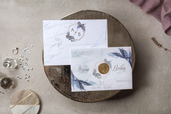 Faire Part Mariage Champêtre Bleu Calque