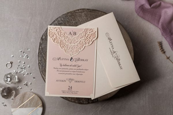 Faire Part Mariage Diamant Centrale Coloris Rose