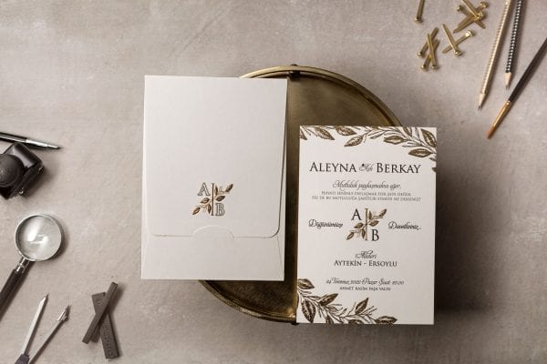 Faire Part Mariage Feuillage Doré
