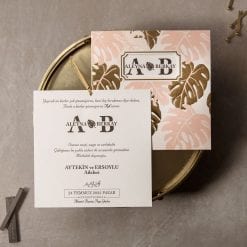 Faire Part Mariage Feuillage Rose et Doré