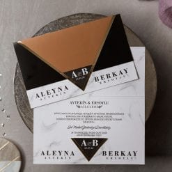 Faire Part Mariage Marron et Noir Finition Dorée
