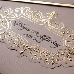 Faire Part Mariage Plaquette Dorée Pochette Taupe