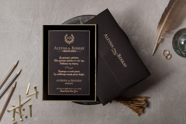 Faire Part Mariage Velours Noir Et Doré