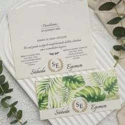 Faire Part Mariage 2 Volets Feuillages Verts