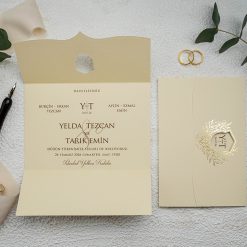 Faire Part Mariage Beige 3 Volets