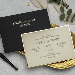 Faire Part Mariage Enveloppe Noire Finition Dorée