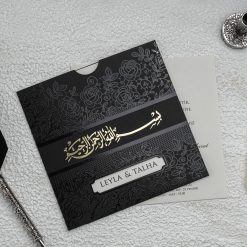 Faire Part Mariage Oriental Noir Finition Dorée