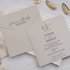 Faire Part Mariage Taupe Couronne Florale