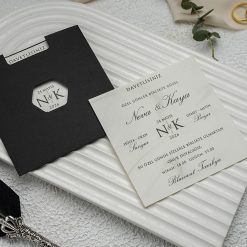 Faire Part Mariage Enveloppe Noir Ouverture Hexagone