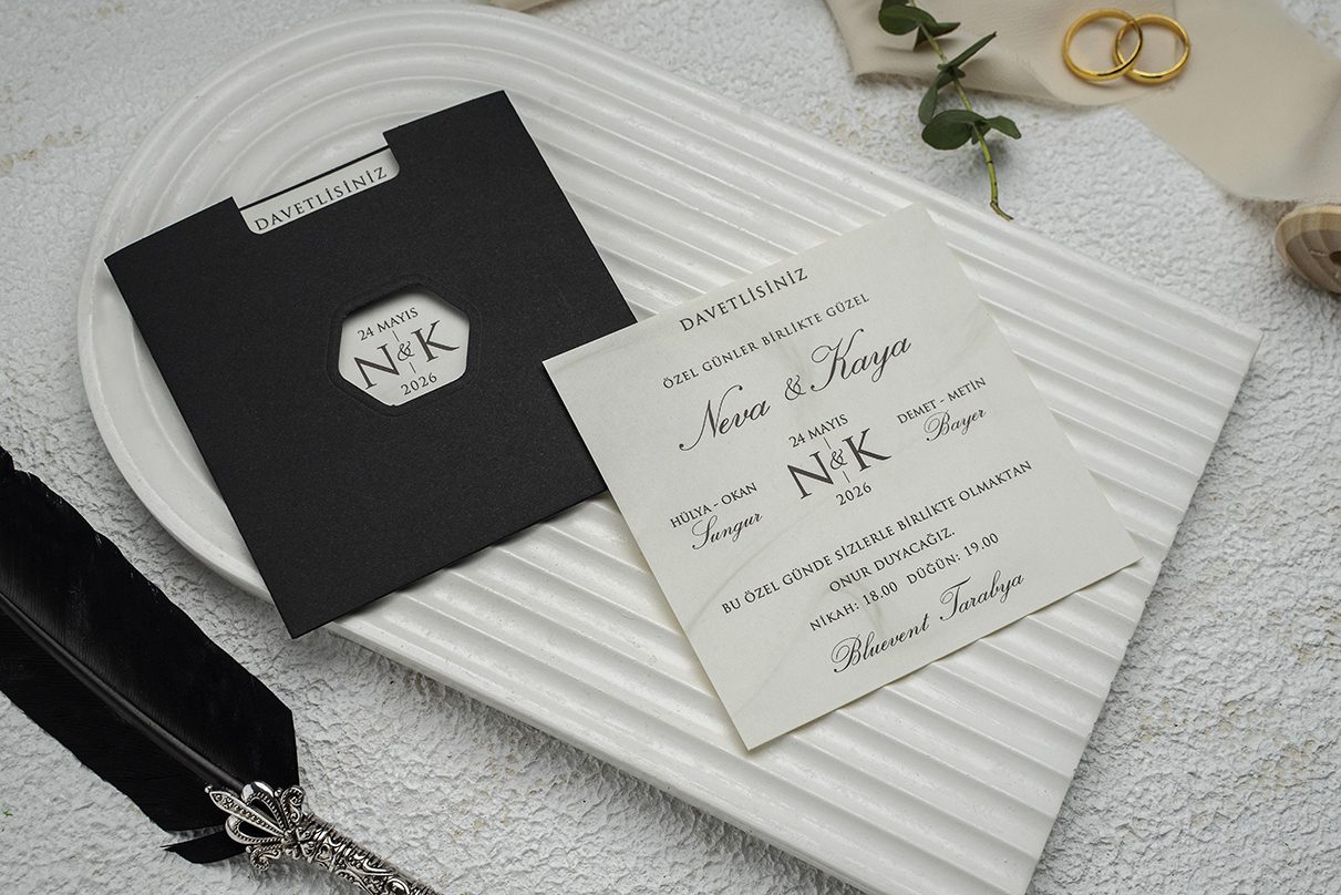 Faire Part Mariage Enveloppe Noir Ouverture Hexagone