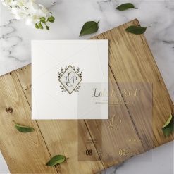 Faire Part Mariage Relief Ouverture Centrale Doree Acrylique