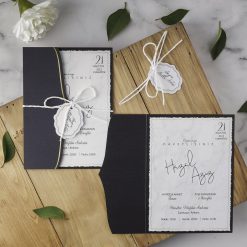 Faire-Part Mariage 2 Volets Noir Avec Ficelle