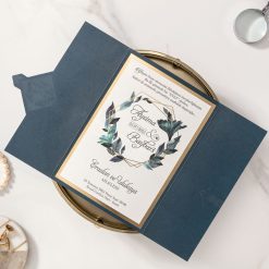 Faire Part Mariage Bleu Vert 3 Volets
