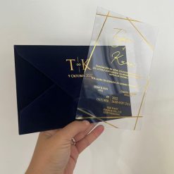 Faire Part Mariage Transparent Enveloppe Velours Bleu Marine