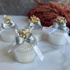 Mini Bougie Mariage Champêtre Nœud Argenté