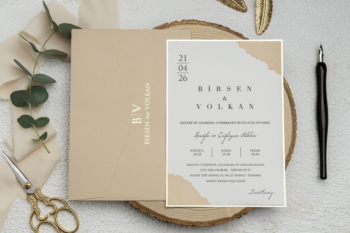 Faire Part Mariage Beige Claire Envol