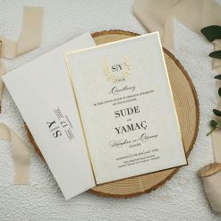Faire Part Mariage Beige Doré Élégance