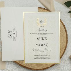 Faire Part Mariage Beige Doré Élégance