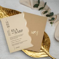 Faire Part Mariage Découpe Arrondie Beige