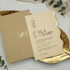 Faire Part Mariage Découpe Arrondie Beige