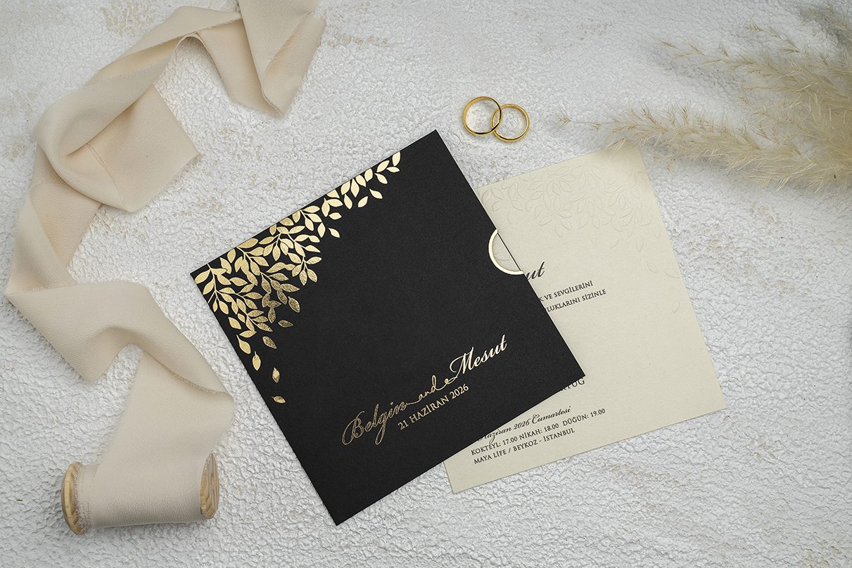 Faire Part Mariage avec Feuillage Doré