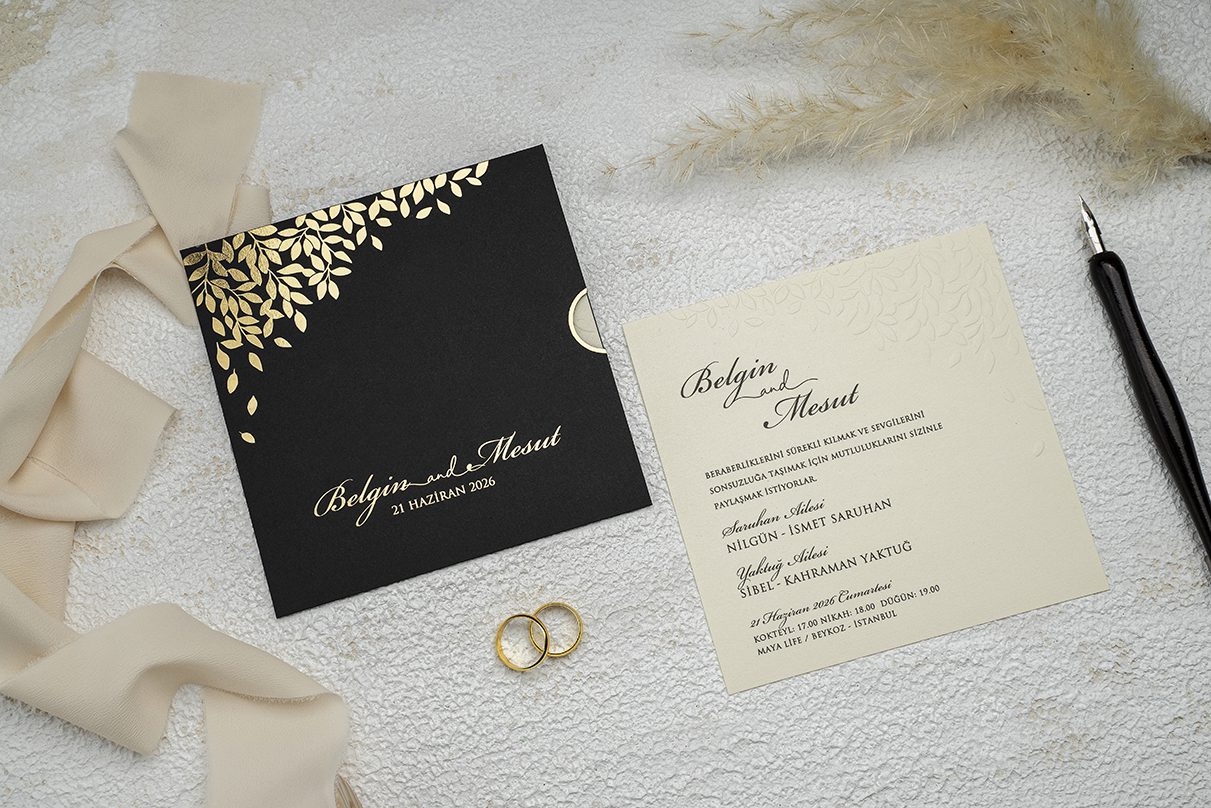 Faire Part Mariage avec Feuillage Doré