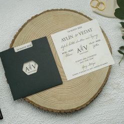 Faire Part Mariage Enveloppe Verte Ouverture Hexagone