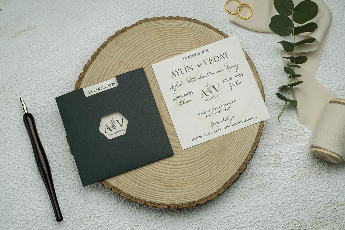 Faire Part Mariage Enveloppe Verte Ouverture Hexagone