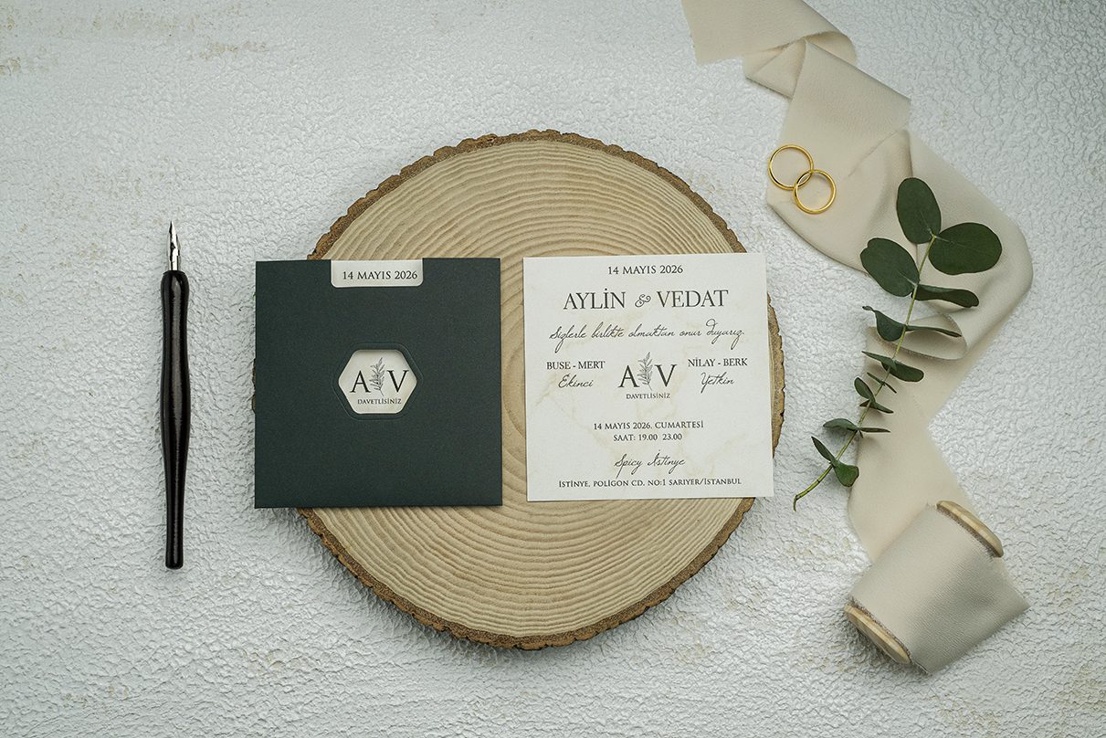 Faire Part Mariage Enveloppe Verte Ouverture Hexagone
