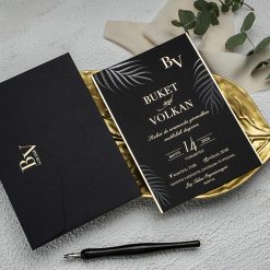 Faire Part Mariage Feuillage Noir Ébène