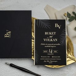 Faire Part Mariage Feuillage Noir Ébène