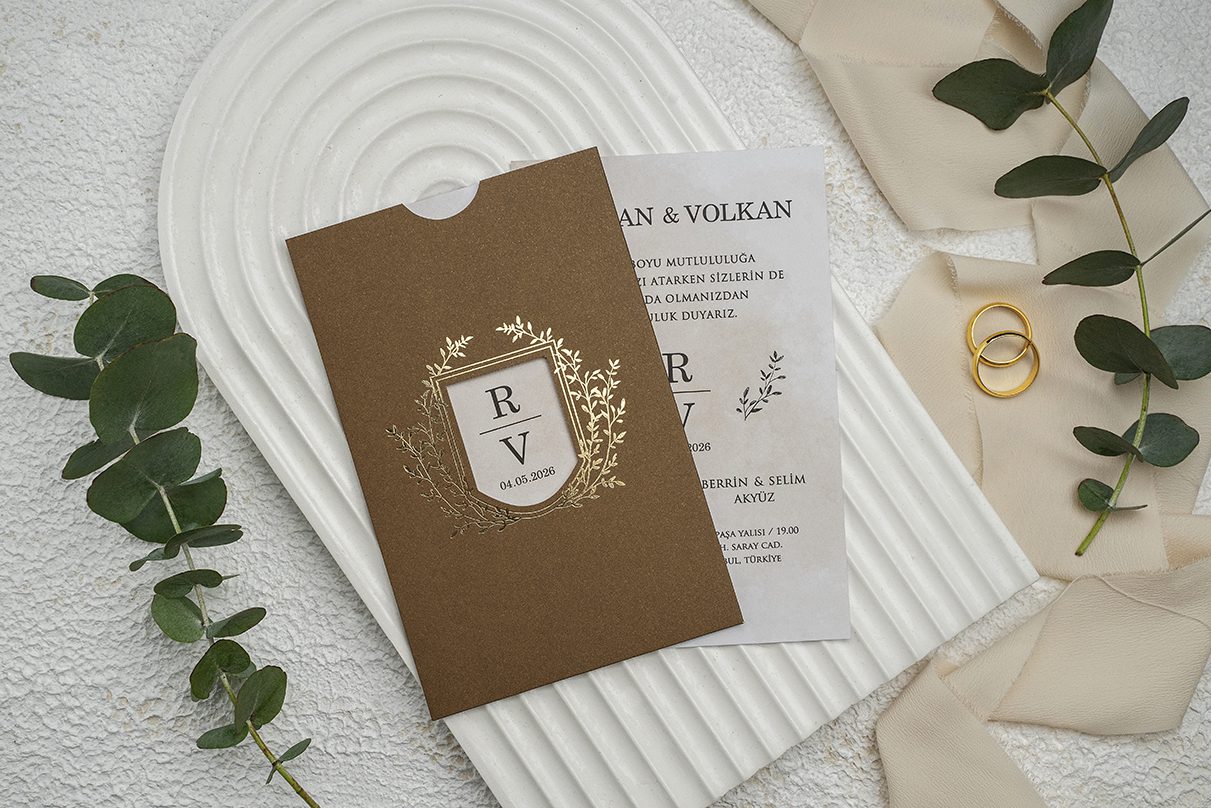 Faire Part Mariage Kraft Finition Dorée