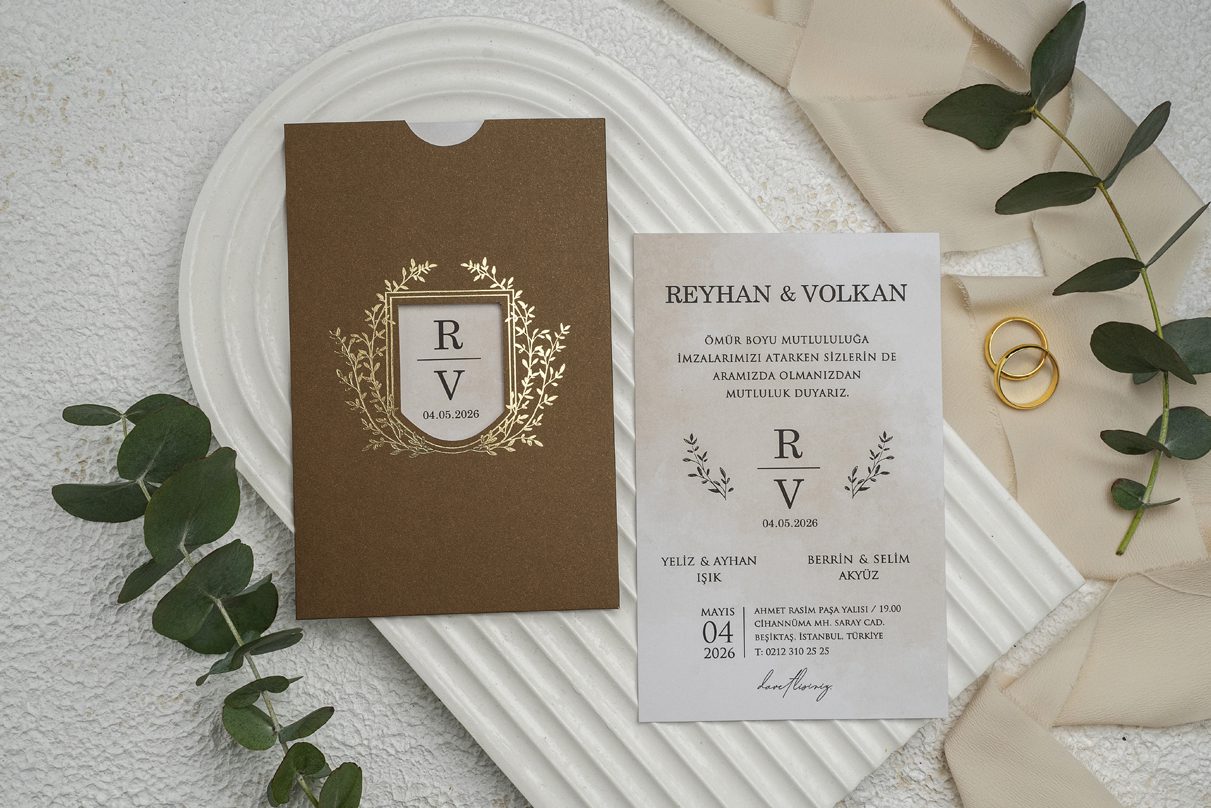 Faire Part Mariage Kraft Finition Dorée