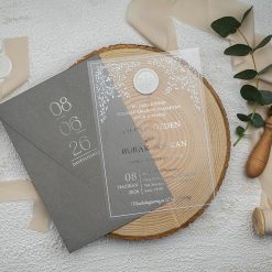 Faire Part Mariage Plexiglass Gris Sceau Central