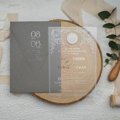 Faire Part Mariage Plexiglass Gris Sceau Central