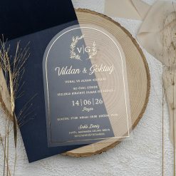 Faire Part Mariage Transparent Arrondi Bleu
